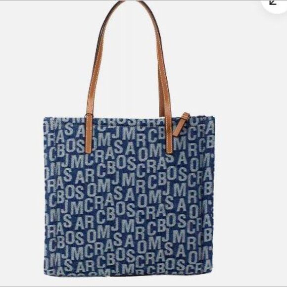 Marc Jacobs The Washed Monogram Blue Denim Grind Canvas Tote - Picture 2 of 4